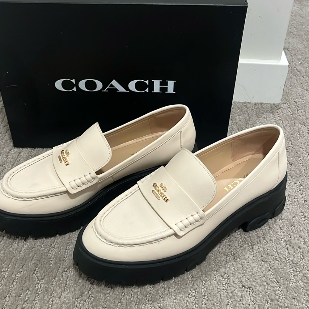 White coach loafers